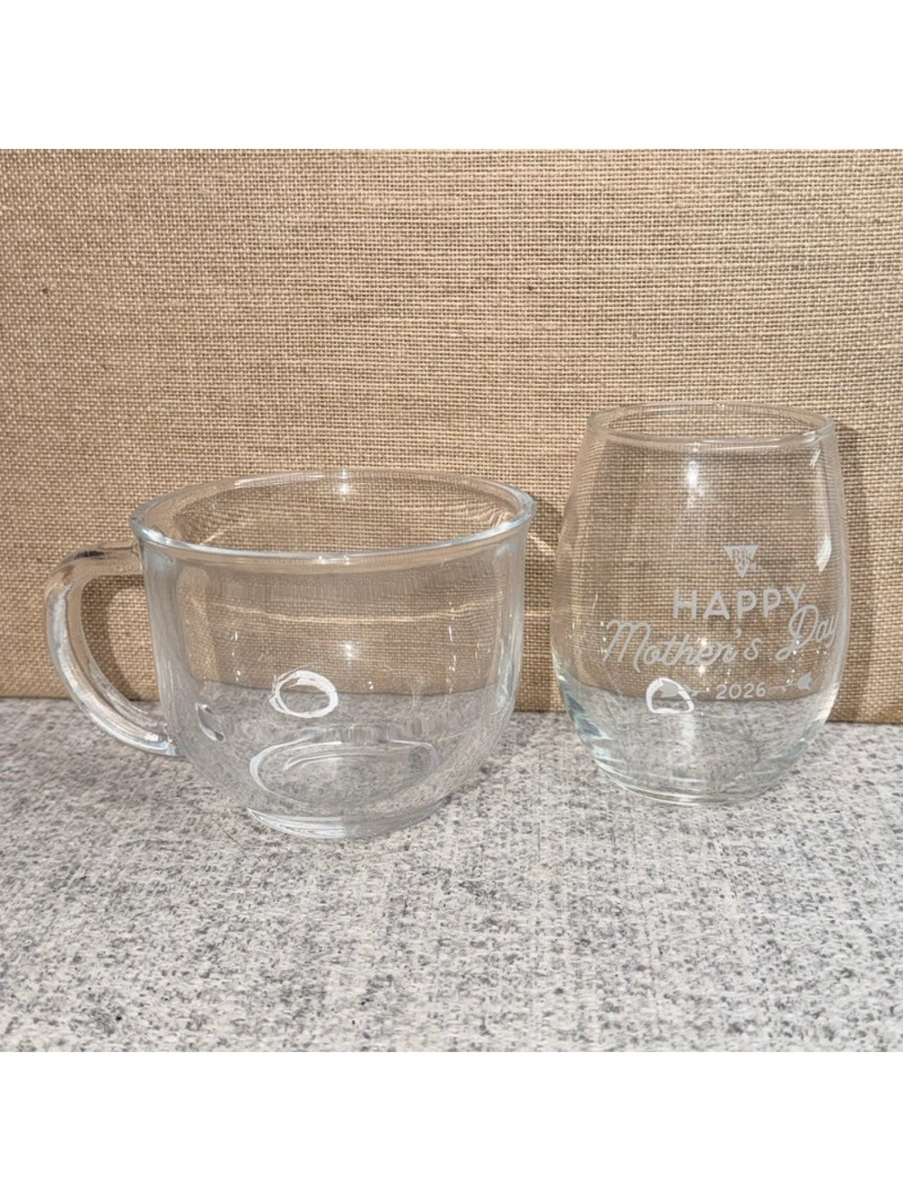 Mother’s Mom Clear Glass Tea Cup & Wine Glass Set